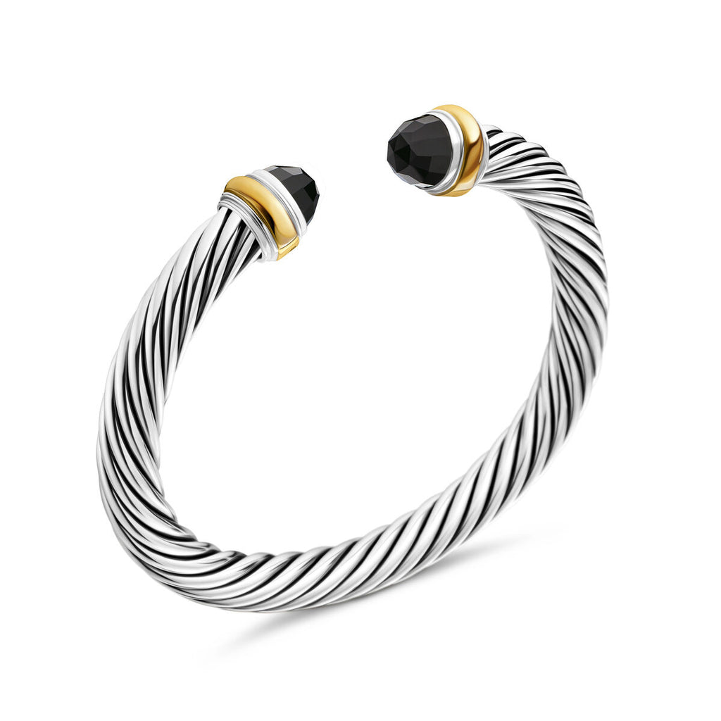 David Yurman Sterling Silver and Yellow Gold Classic Cable Black Onyx Bracelet