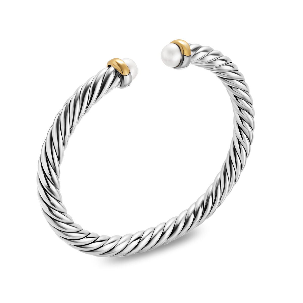 David Yurman Sterling Silver and Yellow Gold Cable Flex Pearl Bracelet