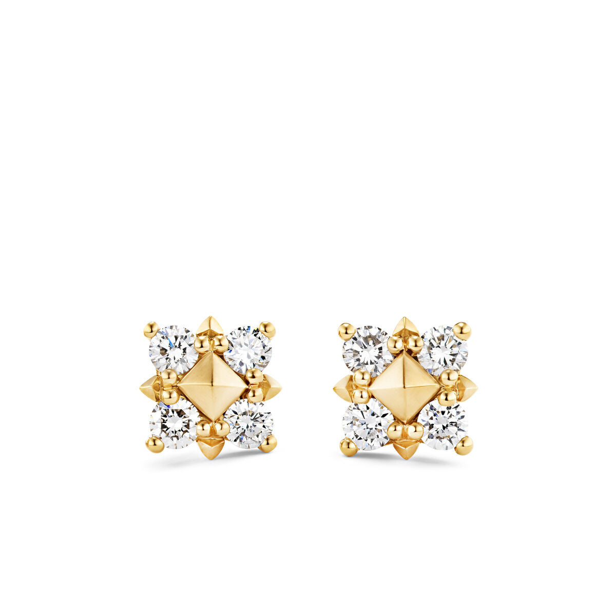 David Yurman Yellow Gold Petite Modern Renaissance Pyramid Diamond Stud Earrings with Diamonds