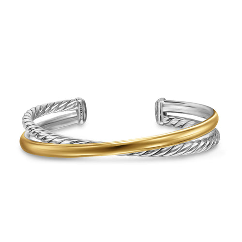 David Yurman Silver and Yellow Gold Bold Crossover Two-Row Bracelet
