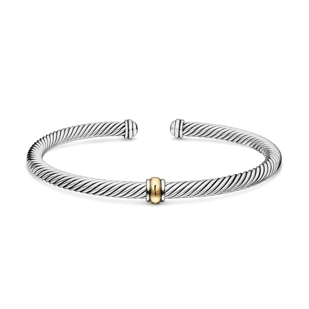 David Yurman Sterling Silver and Yellow Gold Classic Cable Station Bracelet