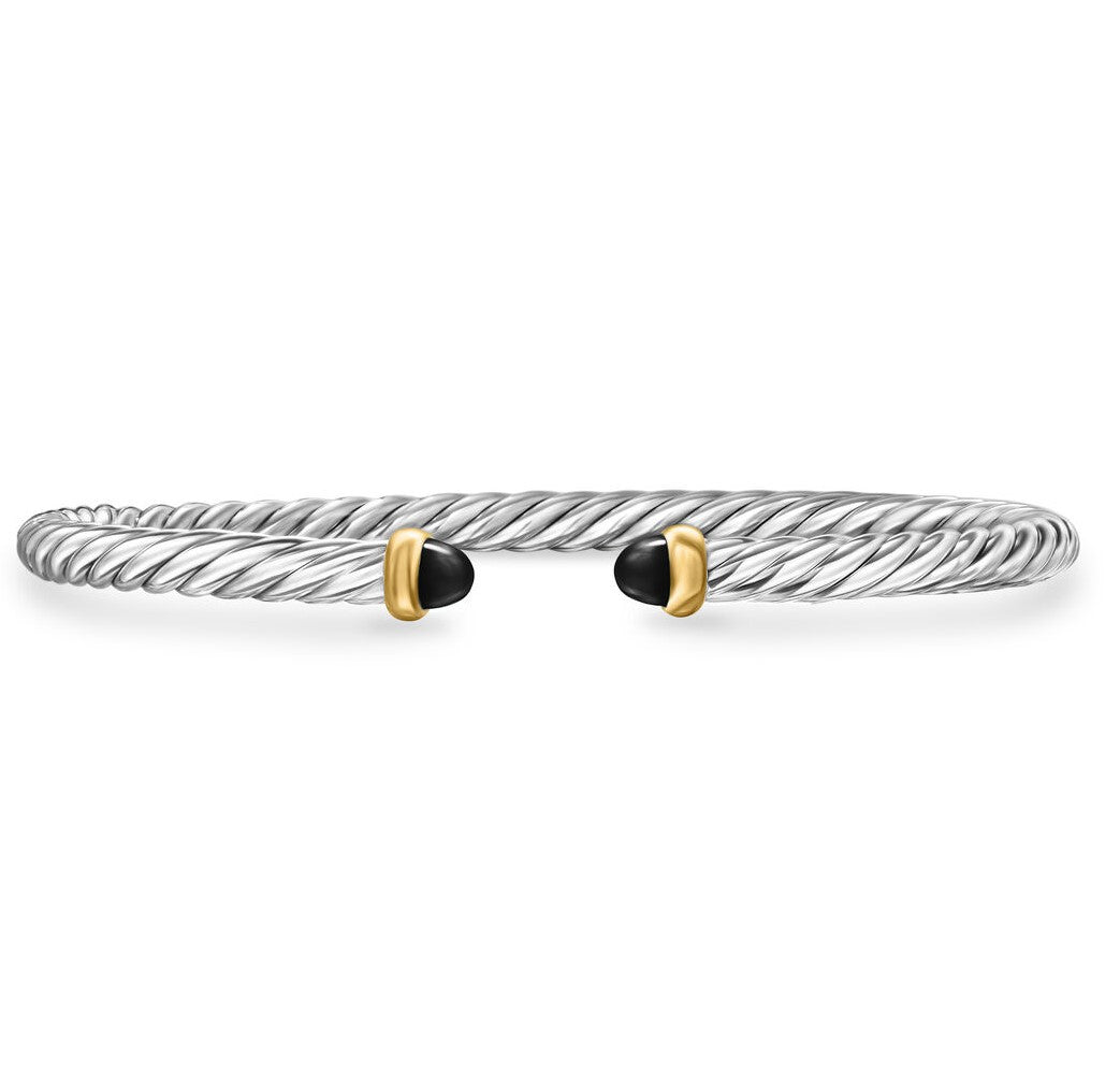 David Yurman Sterling Silver and Yellow Gold Black Onyx Cable Flex Bracelet