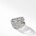 David Yurman Sterling Silver Crossover Wide Ring with Diamonds