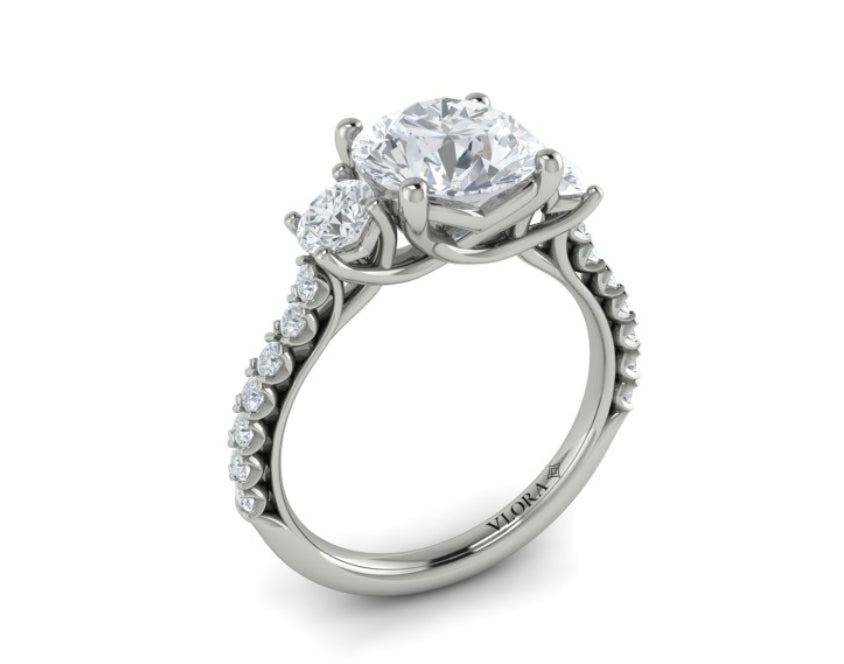 Vlora White Gold Round Diamond Side Stone Engagement Ring Mounting