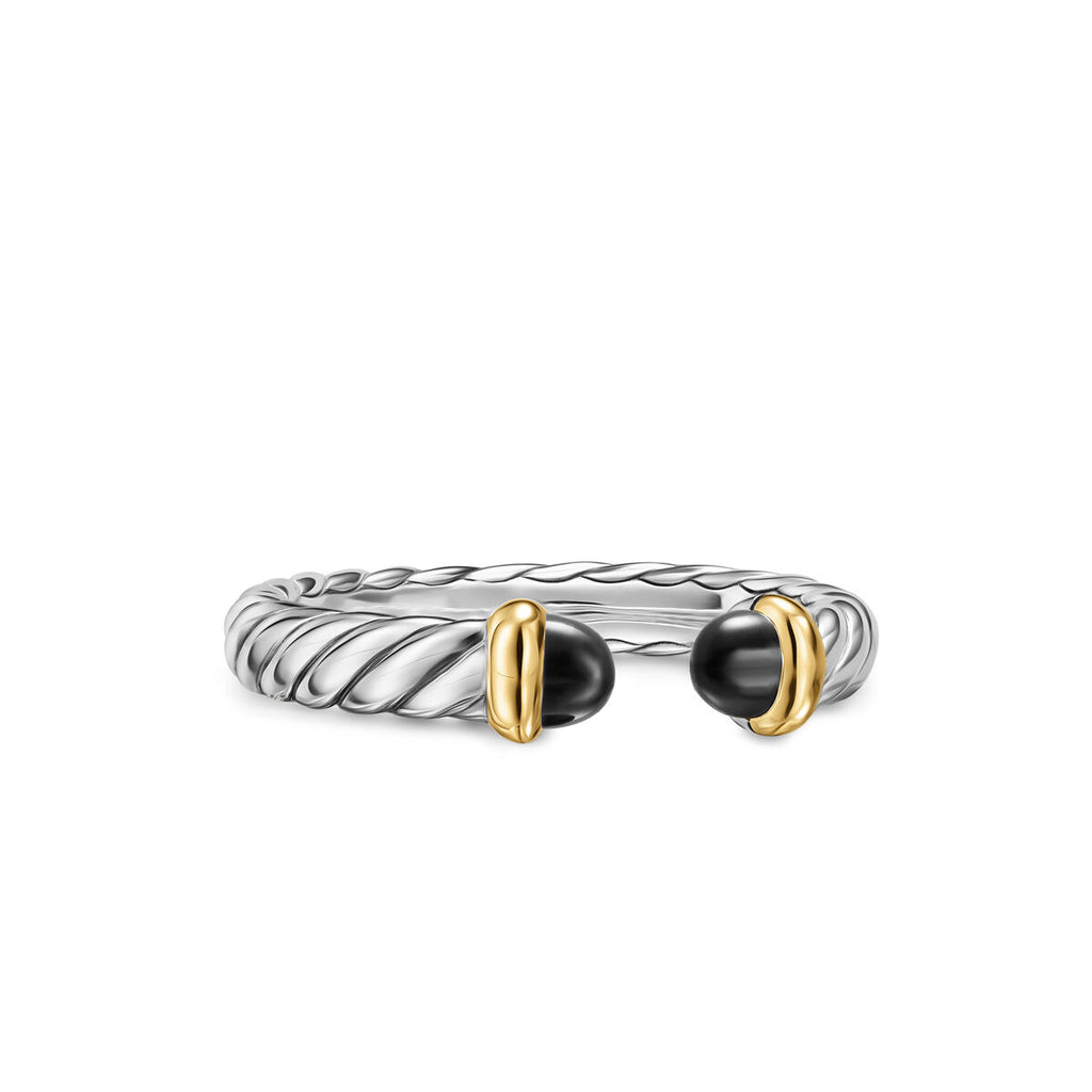 David Yurman Sterling Silver and Yellow Gold Petite Cable Black Onyx Open Ring