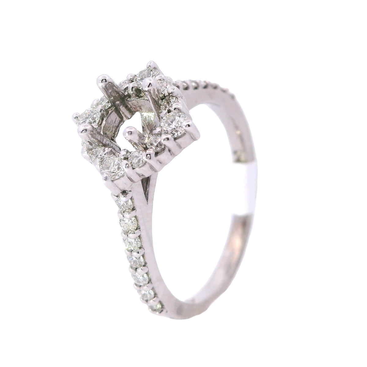 White Gold Diamond Halo Engagement Ring Mounting