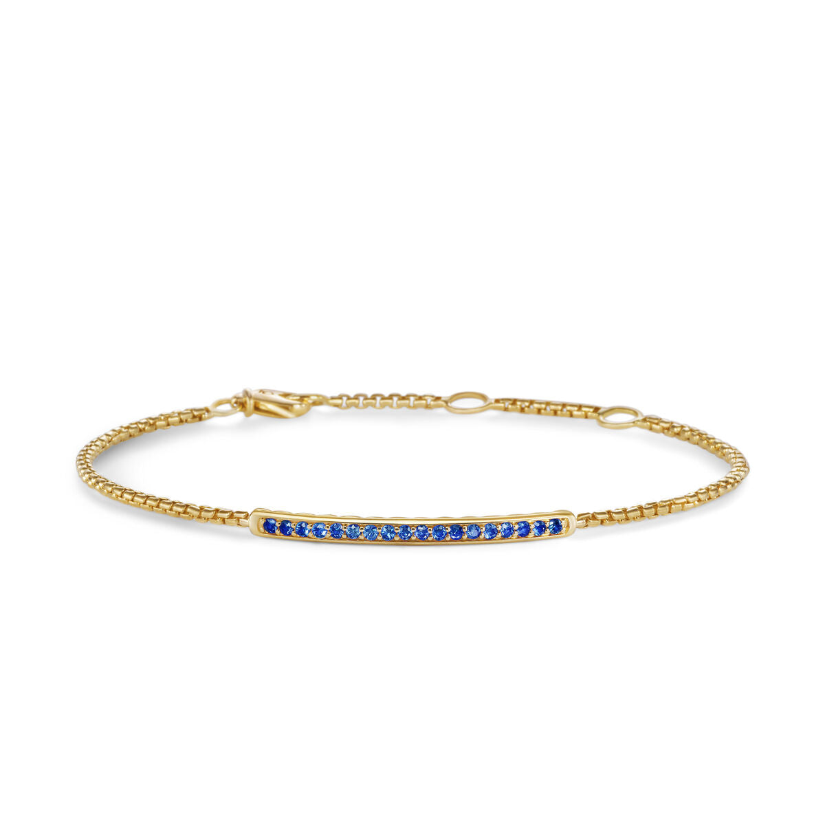 David Yurman Yellow Gold Petite Pave Bar Bracelet with Blue Sapphires