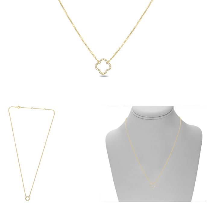 Yellow Gold Diamond Clover Pendant Necklace