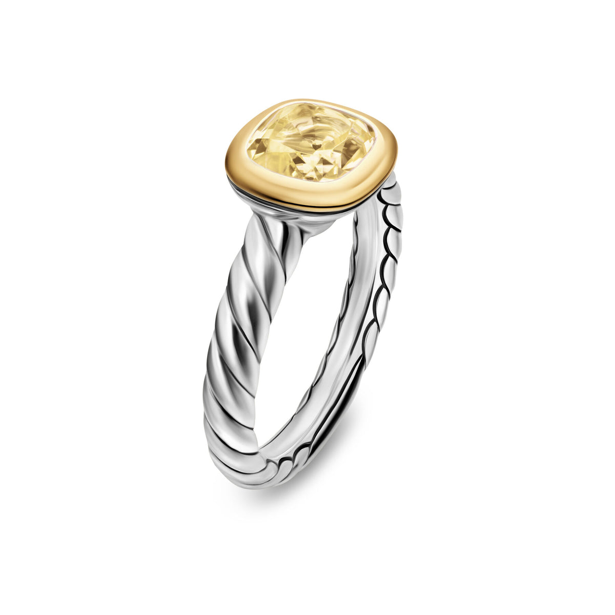 David Yurman Silver and Yellow Gold Mercer Stone Citrine Stone Ring