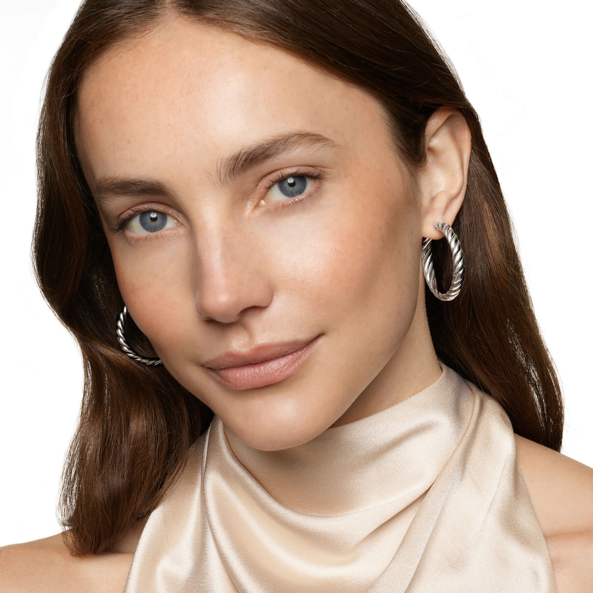 David Yurman Sterling Silver Sculpted Cable Hoop Earrings