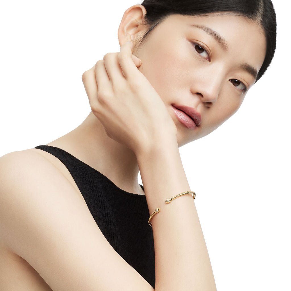 David Yurman Yellow Gold Cablespira Bracelet with Diamonds