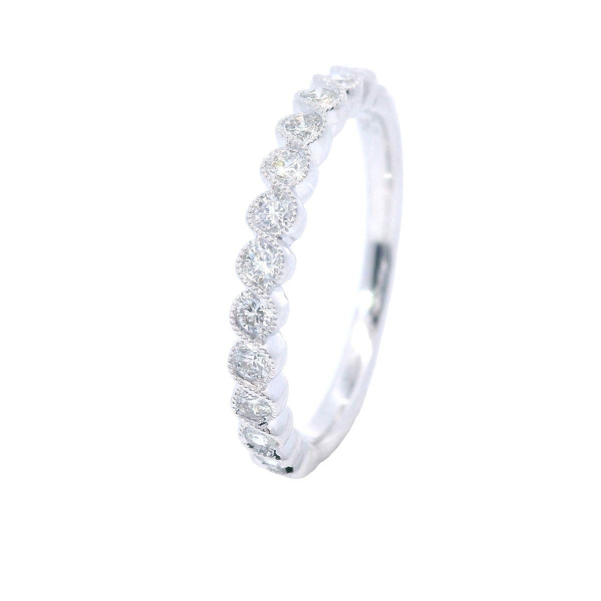 White Gold Milgrain Edge Diamond Wedding Band