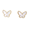 Yellow Gold Butterfly Bead Border Mother of Pearl Stud Earrings