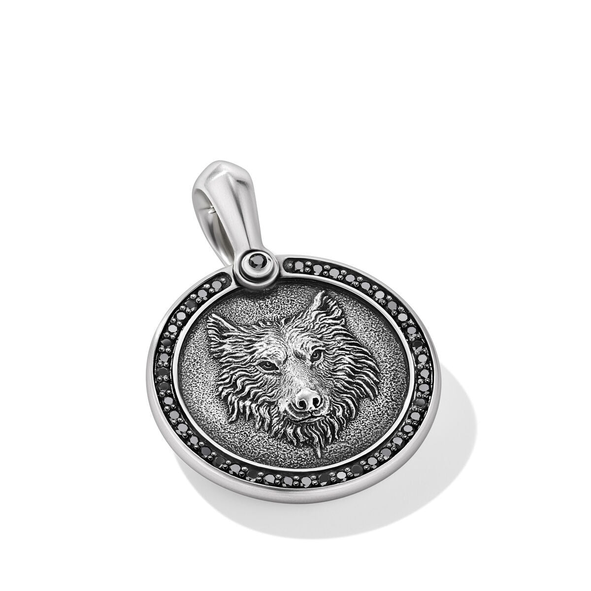 David Yurman Sterling Silver Petrvs Wolf Amulet Enhancer with Black Diamonds