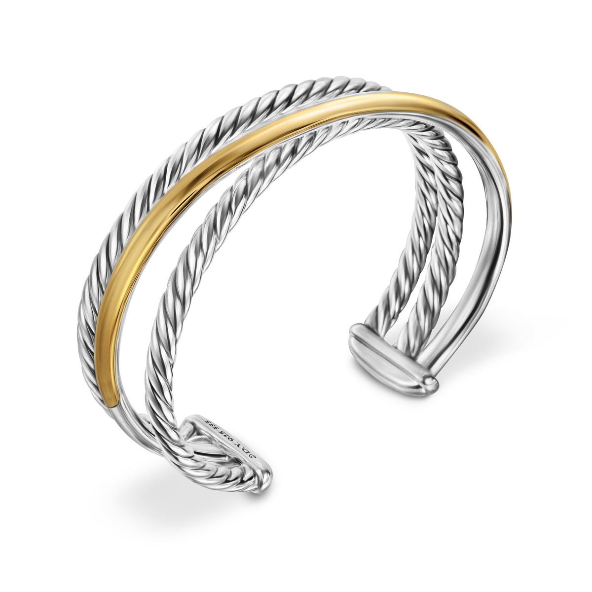 David Yurman Silver and Yellow Gold Bold Crossover 3-Row Bracelet