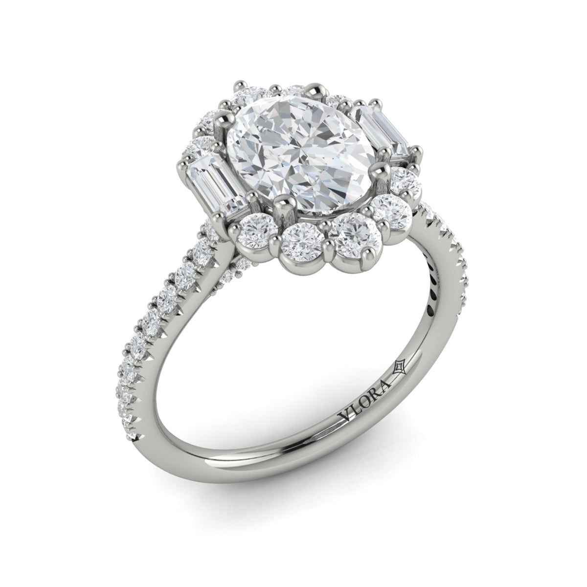 Vlora White Gold Diamond Oval Halo Engagement Ring