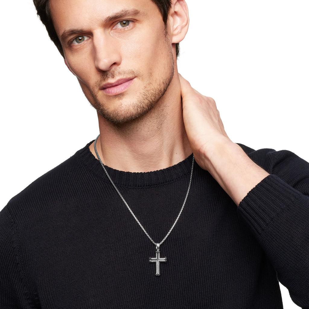 David Yurman Sterling Silver Chevron Cross Enhancer with Black Diamonds