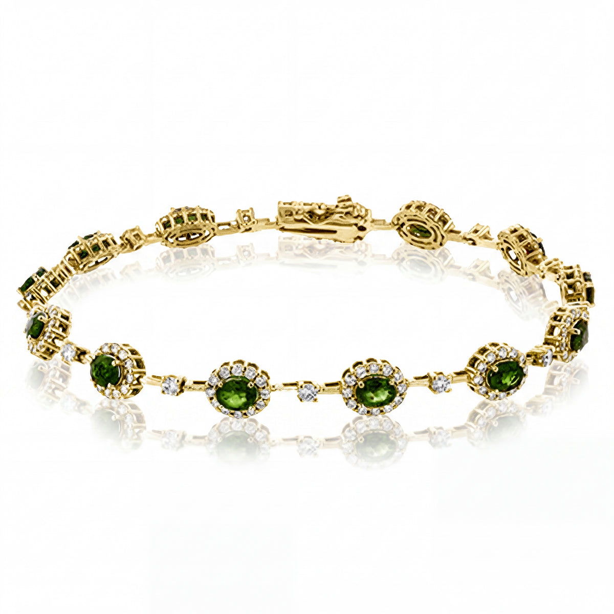Simon G Yellow Gold Emerald Diamond Halo Station Bracelet