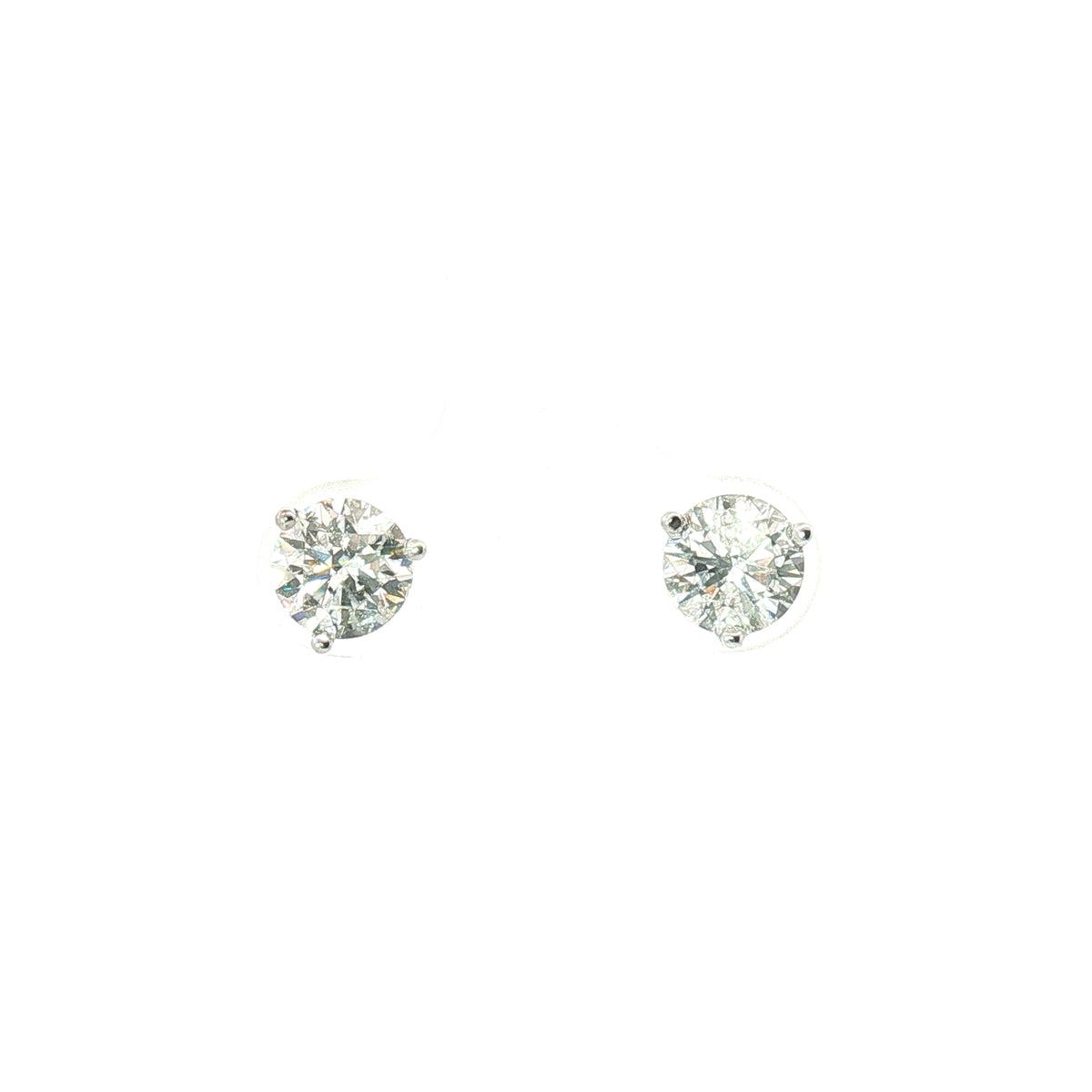 White Gold One and a Half Carat Diamond Stud Earrings