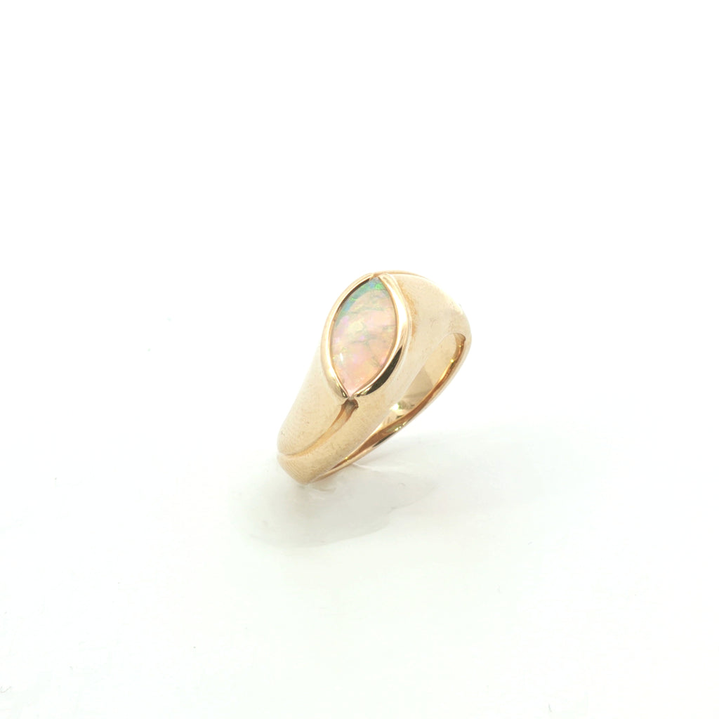 Estate Yellow Gold Opal Bezel Bypass Ring