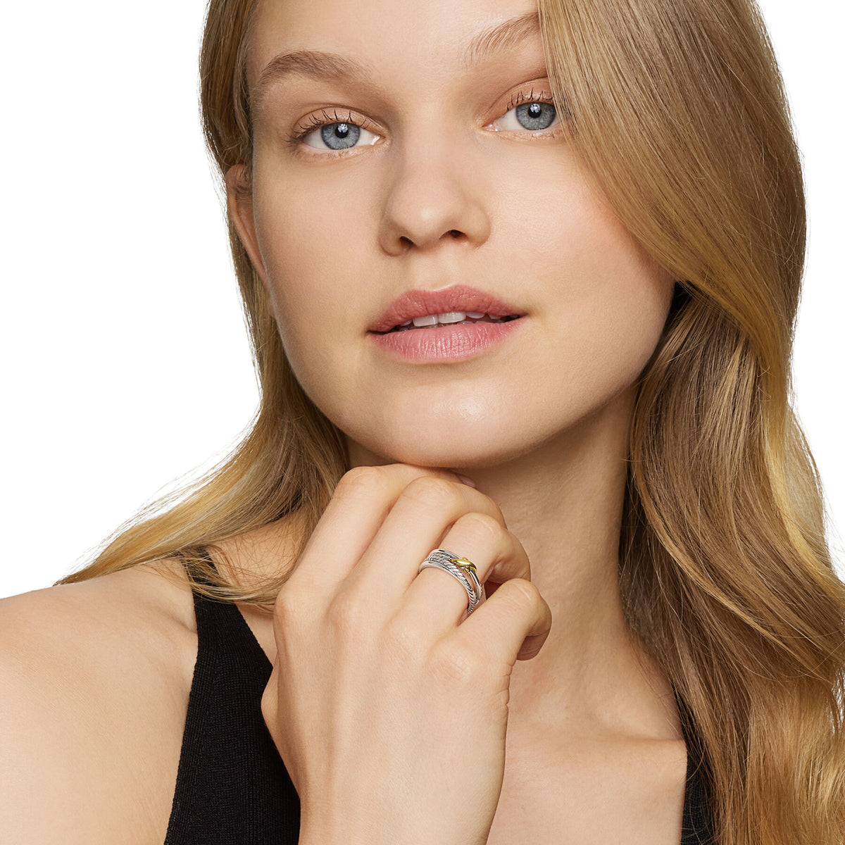 David Yurman Sterling Silver and Yellow Gold Crossover X Ring