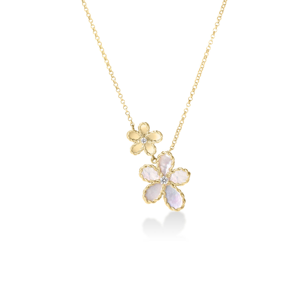 Roberto Coin Yellow Gold Mother of Pearl Jasmine Flower Double Pendant Necklace