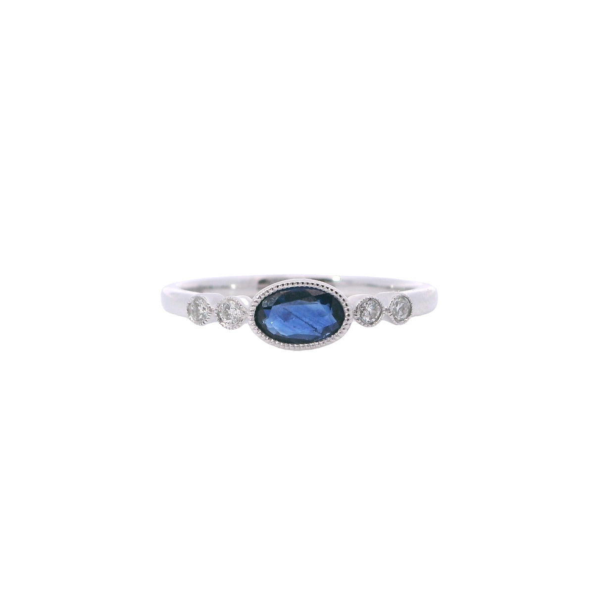 White Gold Milgrain Bezel Sapphire and Diamond Fashion Ring