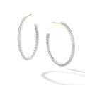 David Yurman Sterling Silver Medium Pave Hoop Earrings