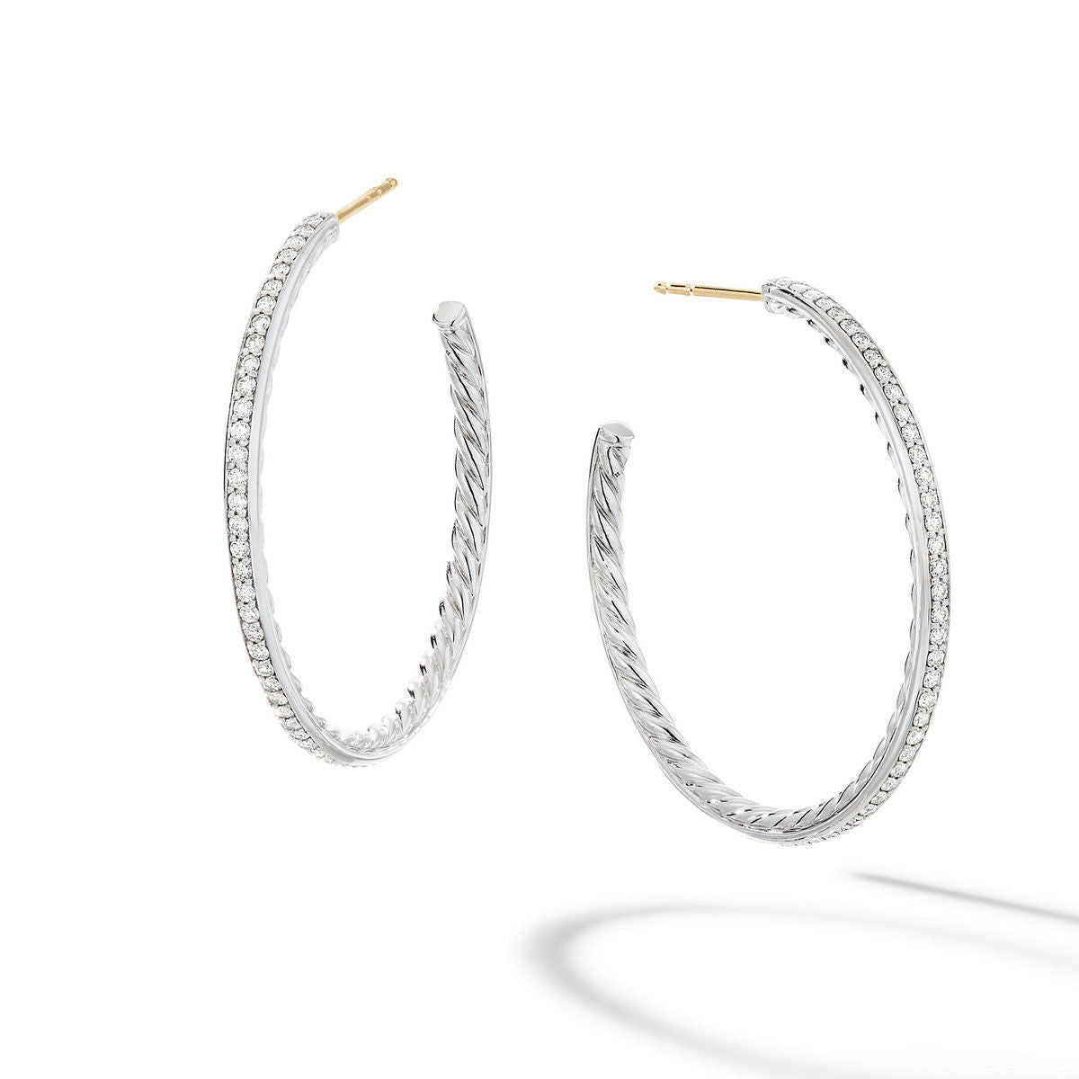 David Yurman Sterling Silver Medium Pave Hoop Earrings
