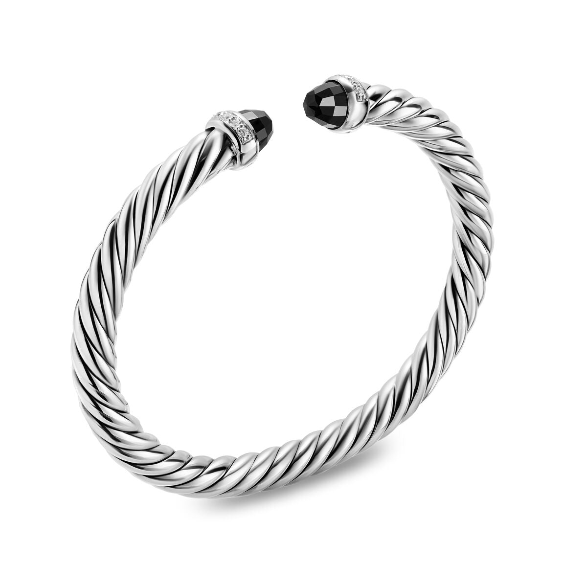 David Yurman Sterling Silver Cable Flex Black Onyx Bracelet with Diamonds