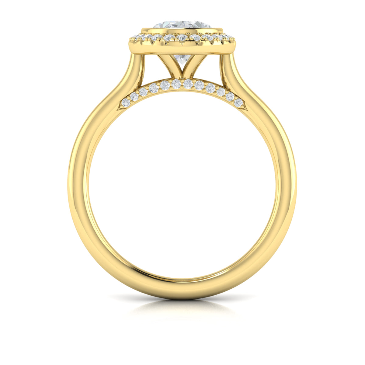Vlora Yellow Gold Diamond Bezel Halo Engagement Ring Mounting