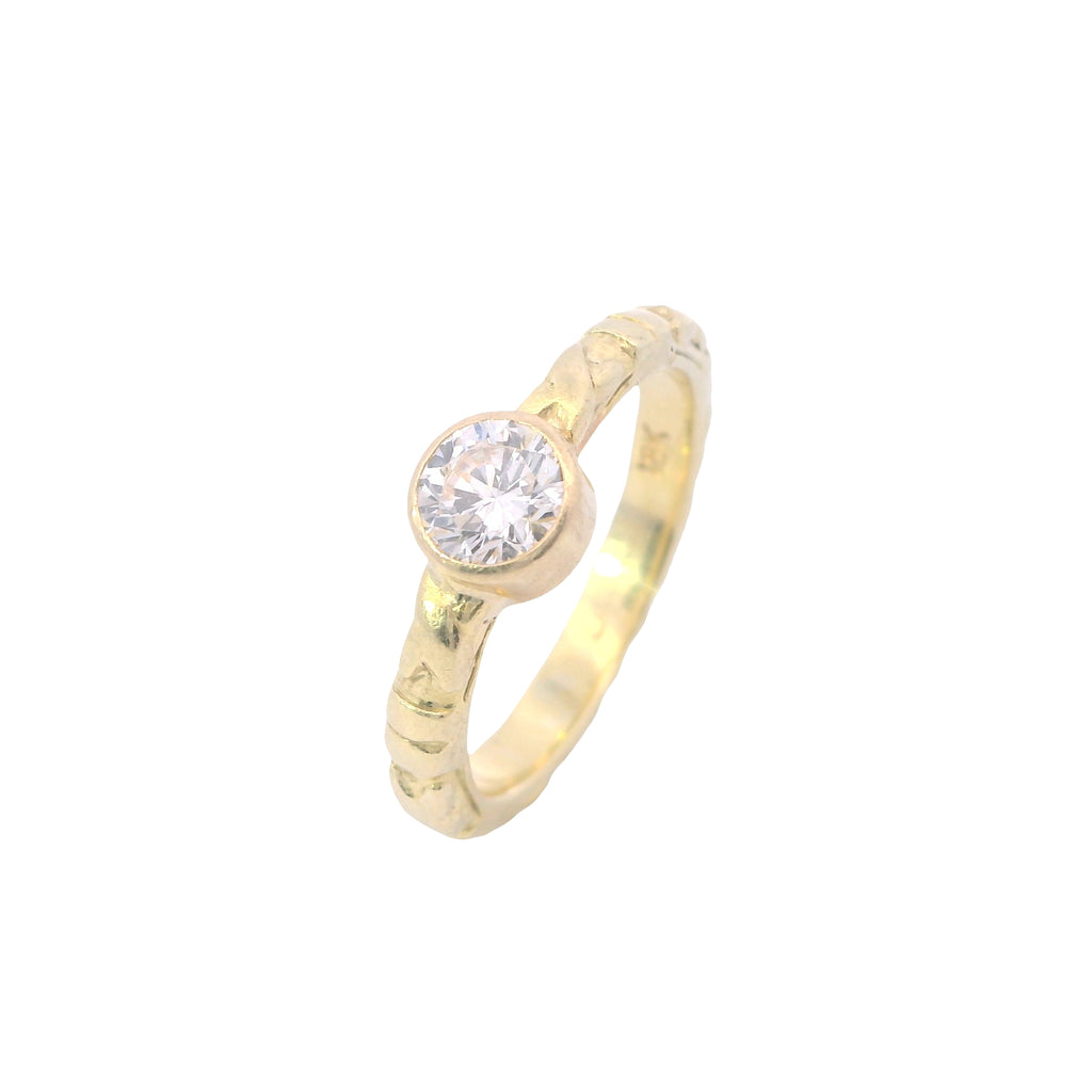 Estate Yellow Gold Diamond Bezel Engraved Band Ring