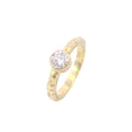 Estate Yellow Gold Diamond Bezel Engraved Band Ring