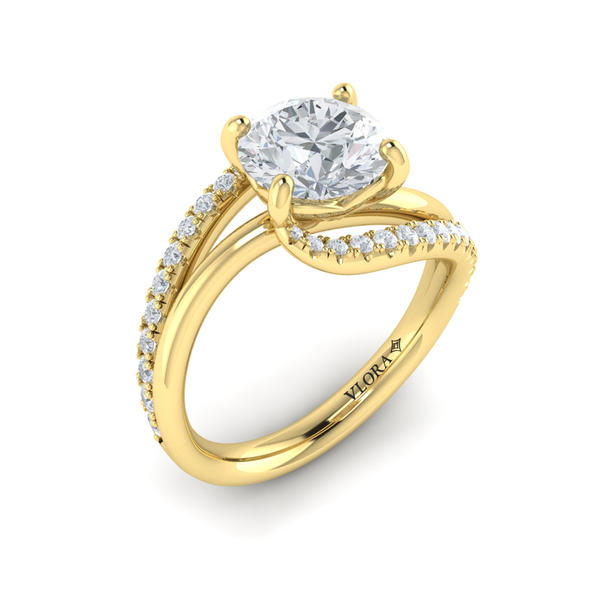 Vlora Yellow Gold Diamond Twist Bypass Design Engagement Ring Mounting