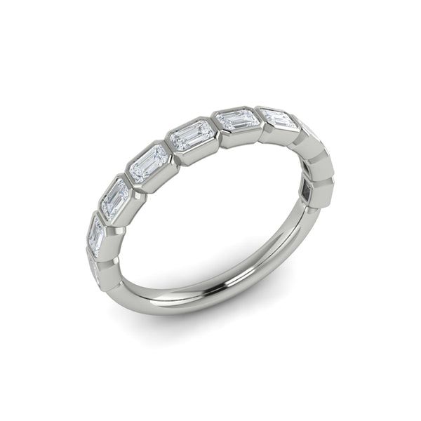 Vlora White Gold Bezel East-West Emerald Diamond Wedding Band