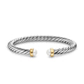 David Yurman Sterling Silver and Yellow Gold Cable Flex Pearl Bracelet