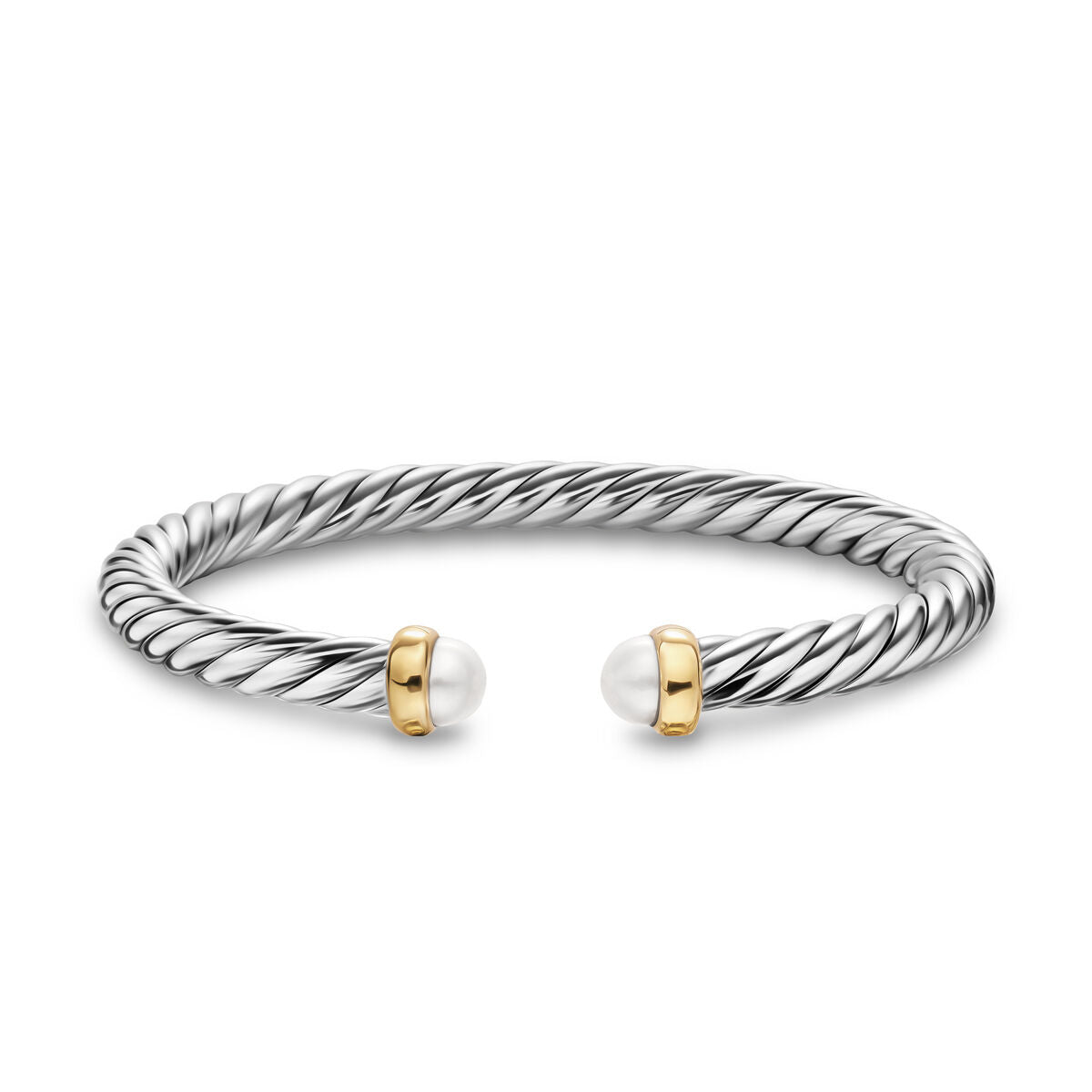 David Yurman Sterling Silver and Yellow Gold Cable Flex Pearl Bracelet
