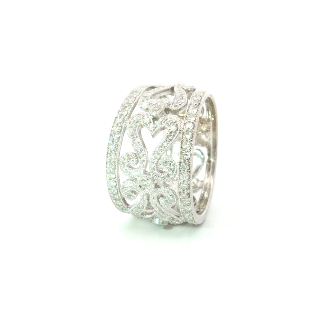 Estate White Gold Open Space Pattern Diamond Cigar Band