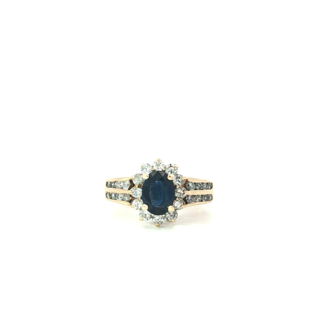 Estate Yellow Gold Sapphire Diamond Halo Ring