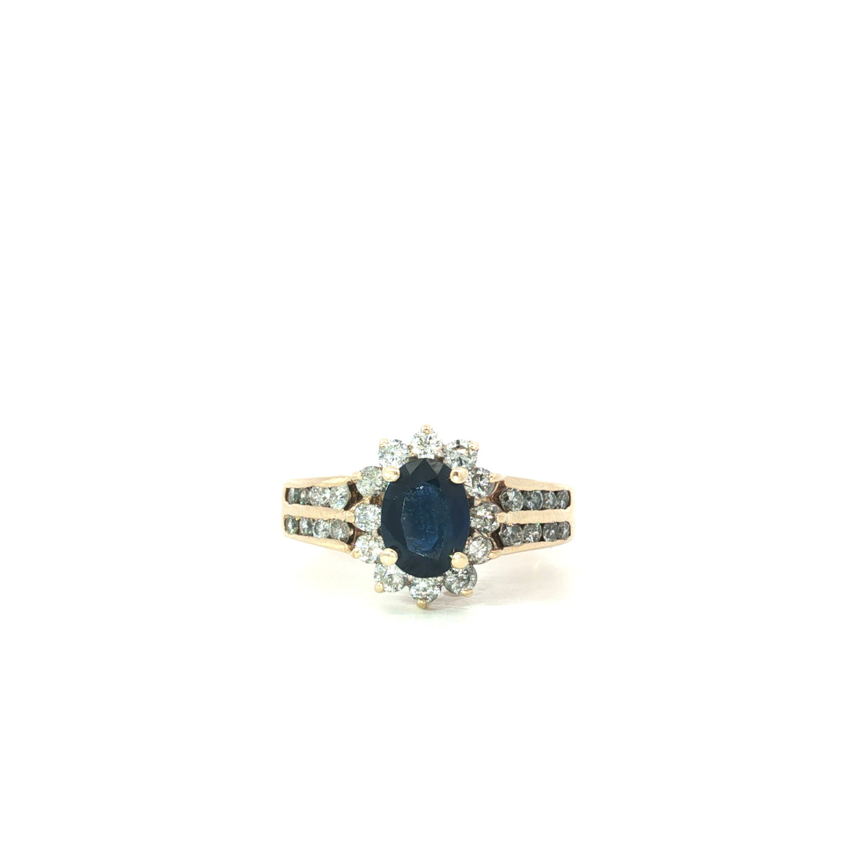 Estate Yellow Gold Sapphire Diamond Halo Ring