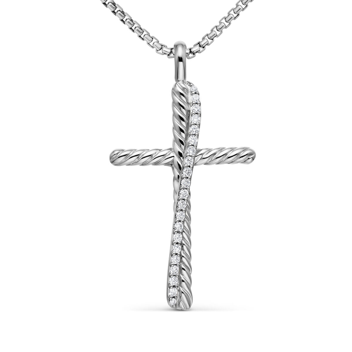 David Yurman Sterling Silver Cross Crossover Necklace with Diamonds