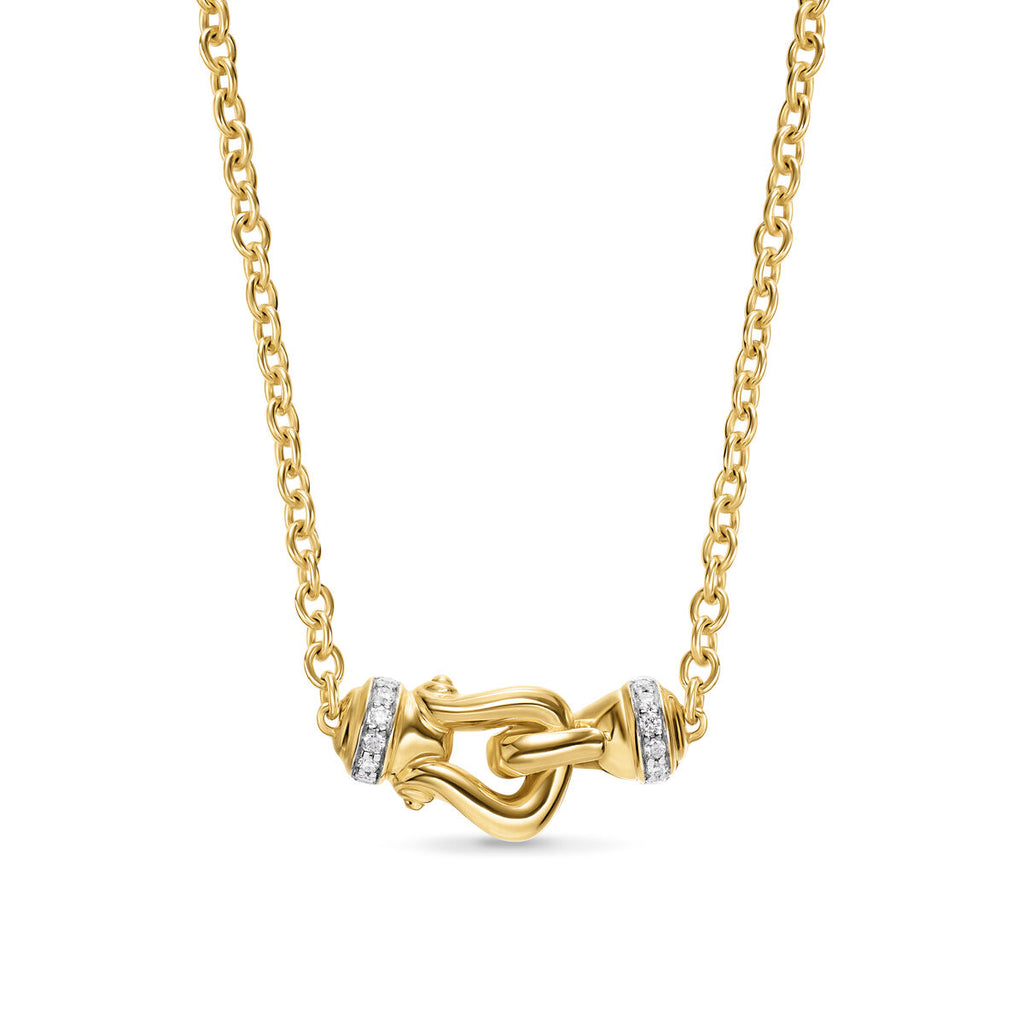 David Yurman Yellow Gold Petite Buckle Necklace with Diamonds