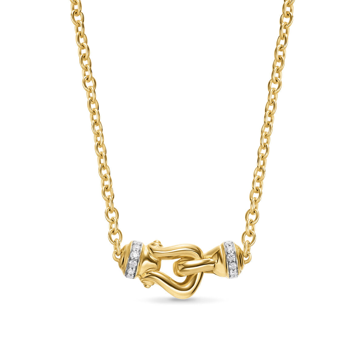 David Yurman Yellow Gold Petite Buckle Necklace with Diamonds