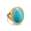 David Yurman Yellow Gold Albion Turquoise and Diamond Oval Ring with Diamonds