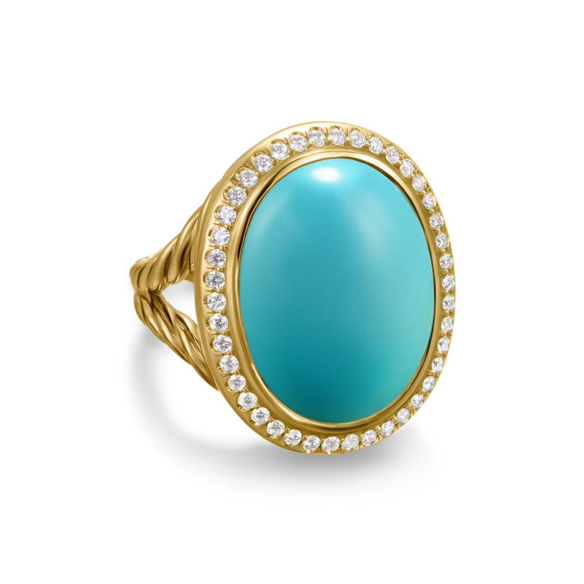 David Yurman Yellow Gold Albion Turquoise and Diamond Oval Ring with Diamonds