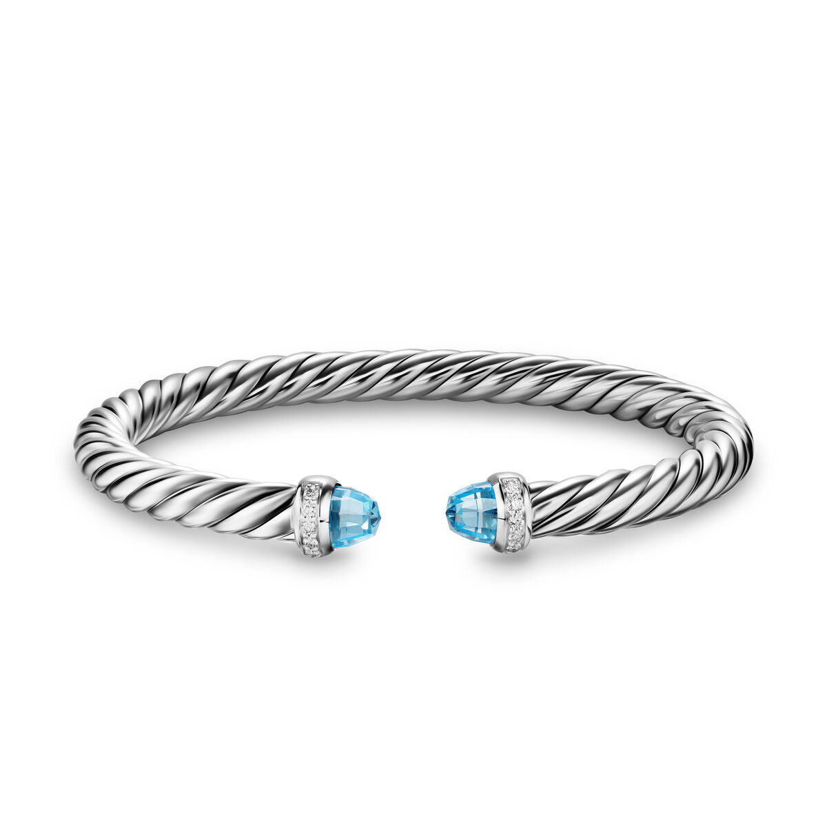 David Yurman Sterling Silver Cable Flex Blue Topaz Bracelet with Diamonds