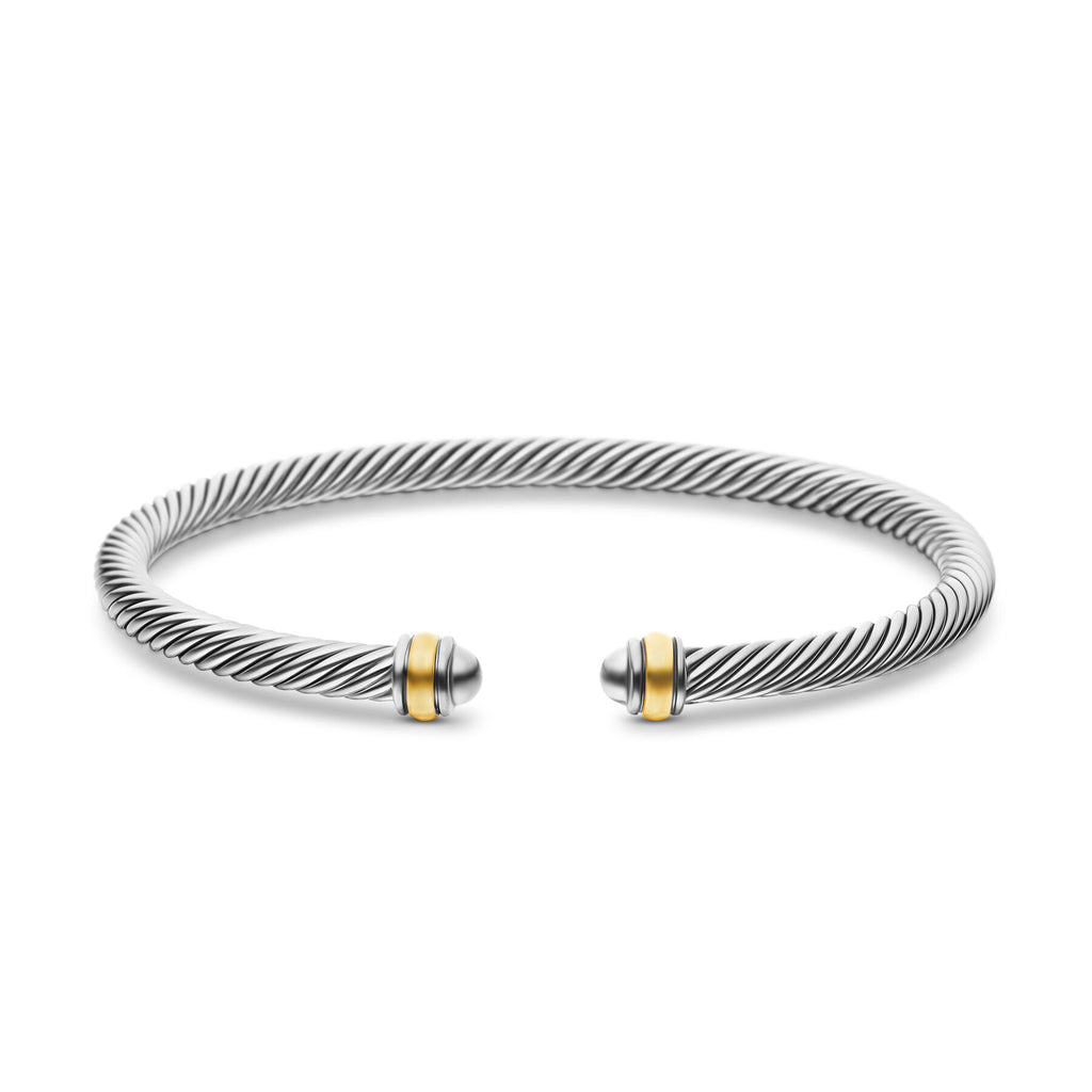 David Yurman Silver and Yellow Gold Classic Cable Silver Dome Bracelet