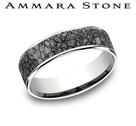 Ammara Stone White Gold and Gray Tantalum Rubble Rock Center Wedding Band