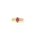 Estate Yellow Gold Ruby Diamond Halo Ring