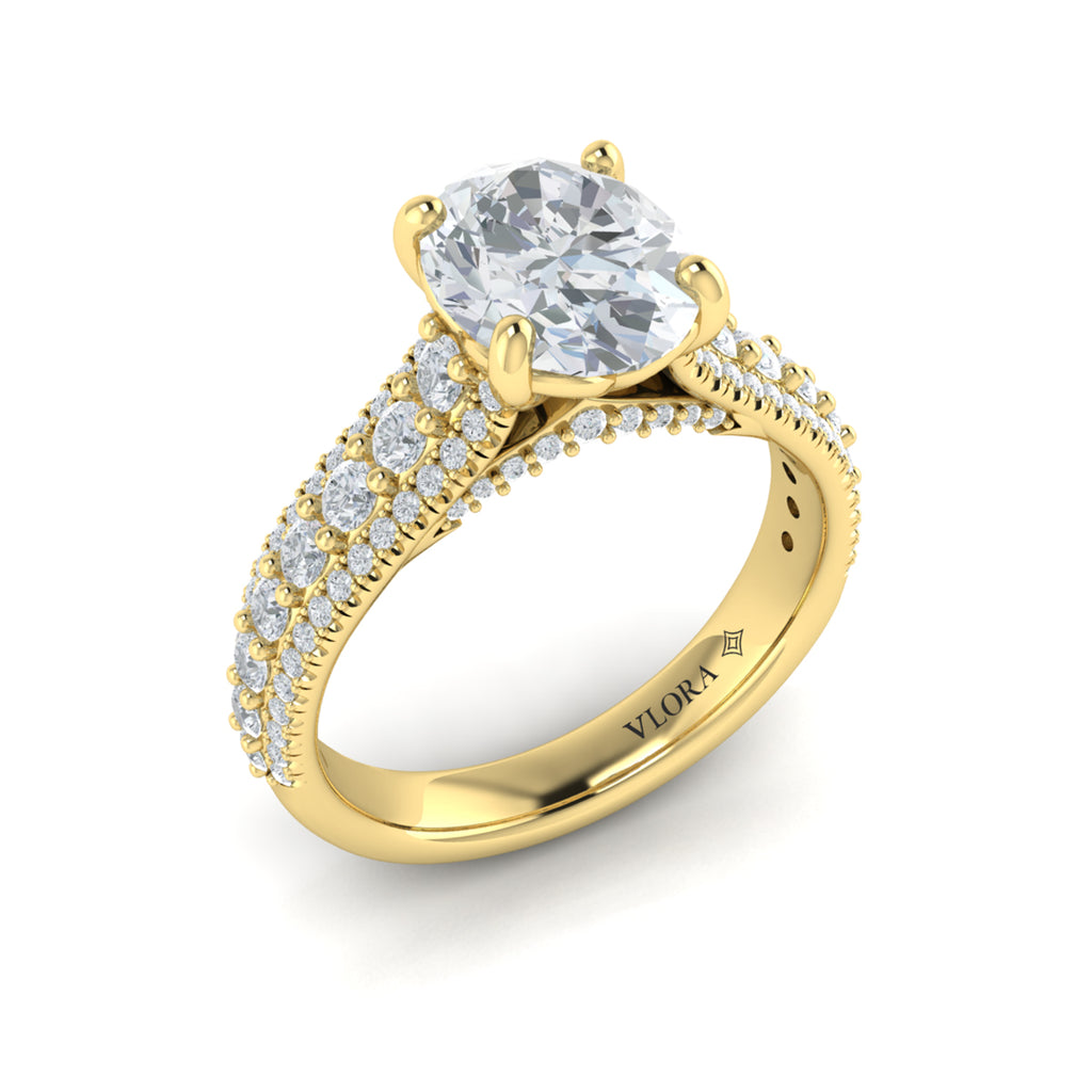 Vlora Yellow Gold Three Row Diamond Engagement Ring Mounting
